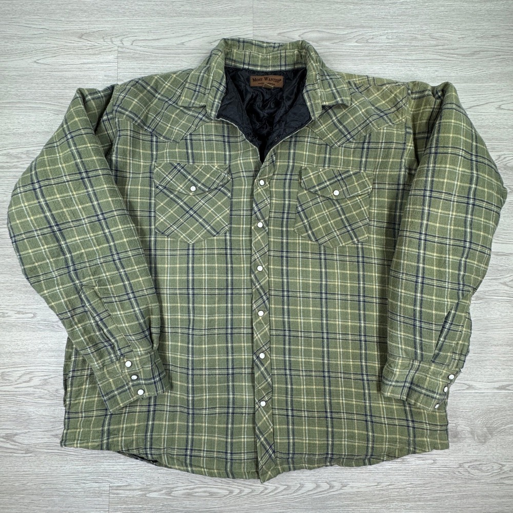 Most Wanted Mens Shirt Jacket Plaid Quilted Flannel Western Green 3XLT‎ Big Tall